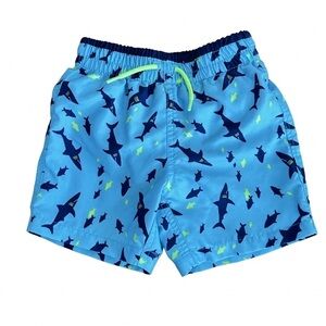 EUC Toddler Shark Print Blue Swim Shorts With Mesh Liner Size 2T